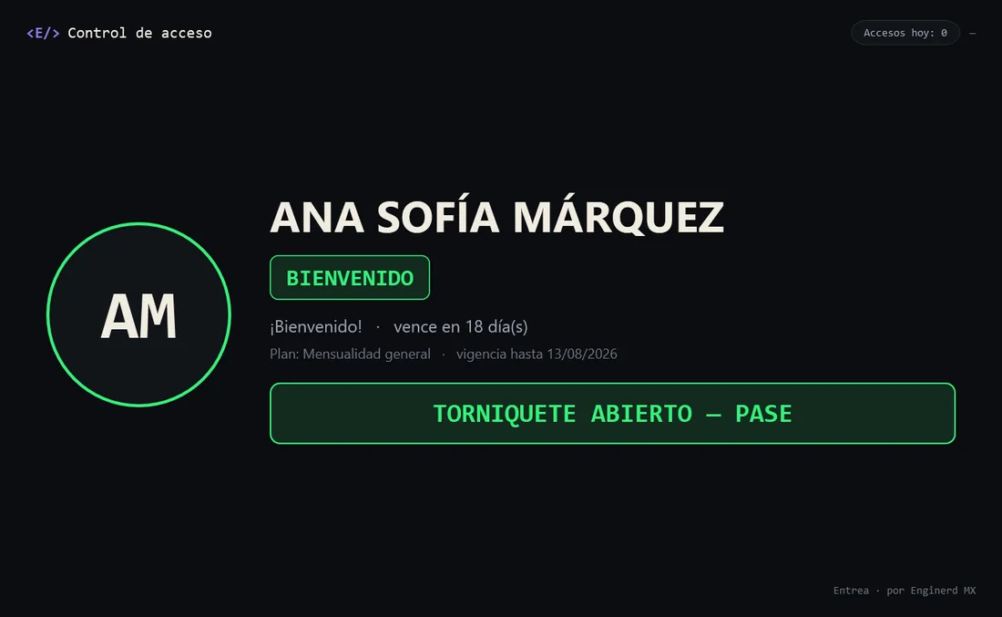 Pantalla de acceso con el socio al corriente