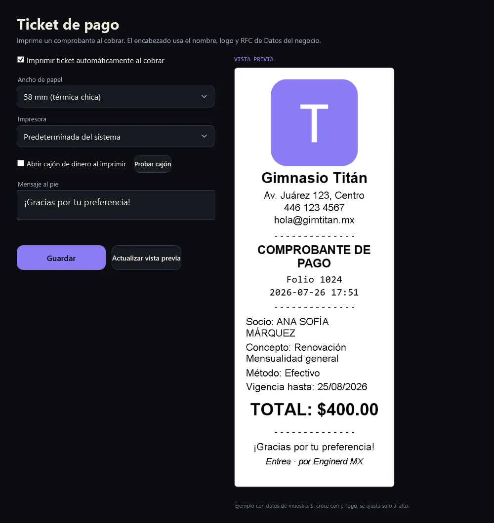 Comprobante impreso de Entrea