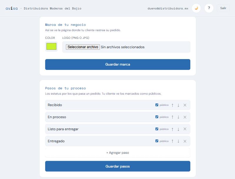 Configuración de marca y pasos