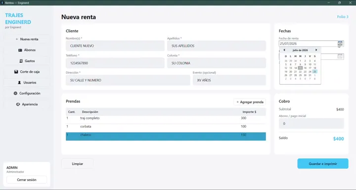 Rentea en pantalla