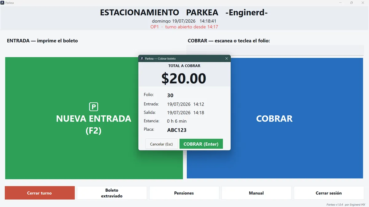 Cobro de un boleto en Parkea