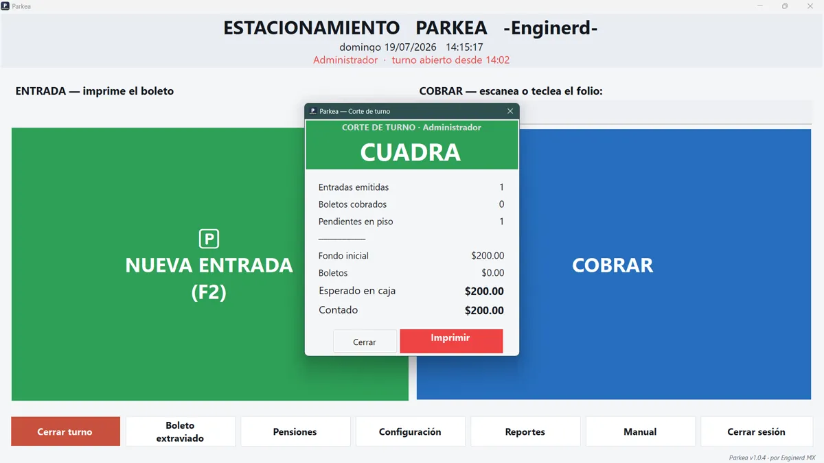 Corte de caja en Parkea